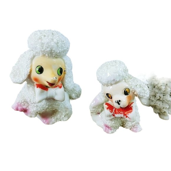 Poodle Dog Figurines Spaghetti Hair 1 Older Dog 2 Playful French Poodles - Picture 3 of 10